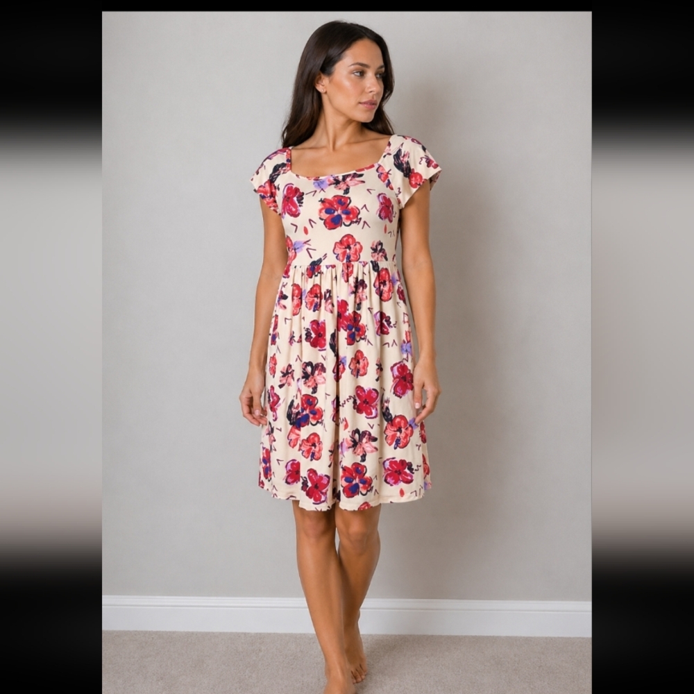 24 Seven Comfort Apparel floral cap sleeve dress S